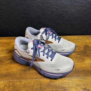 Brooks‎ Ghost 15 Women 7.5 Running Shoes Gray Pink Blue Lace Up Athletic